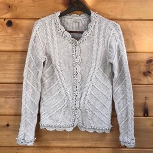 Sz M Max Studio Cardigan Button Up Knit Sweater Cream Wool and Cashmere